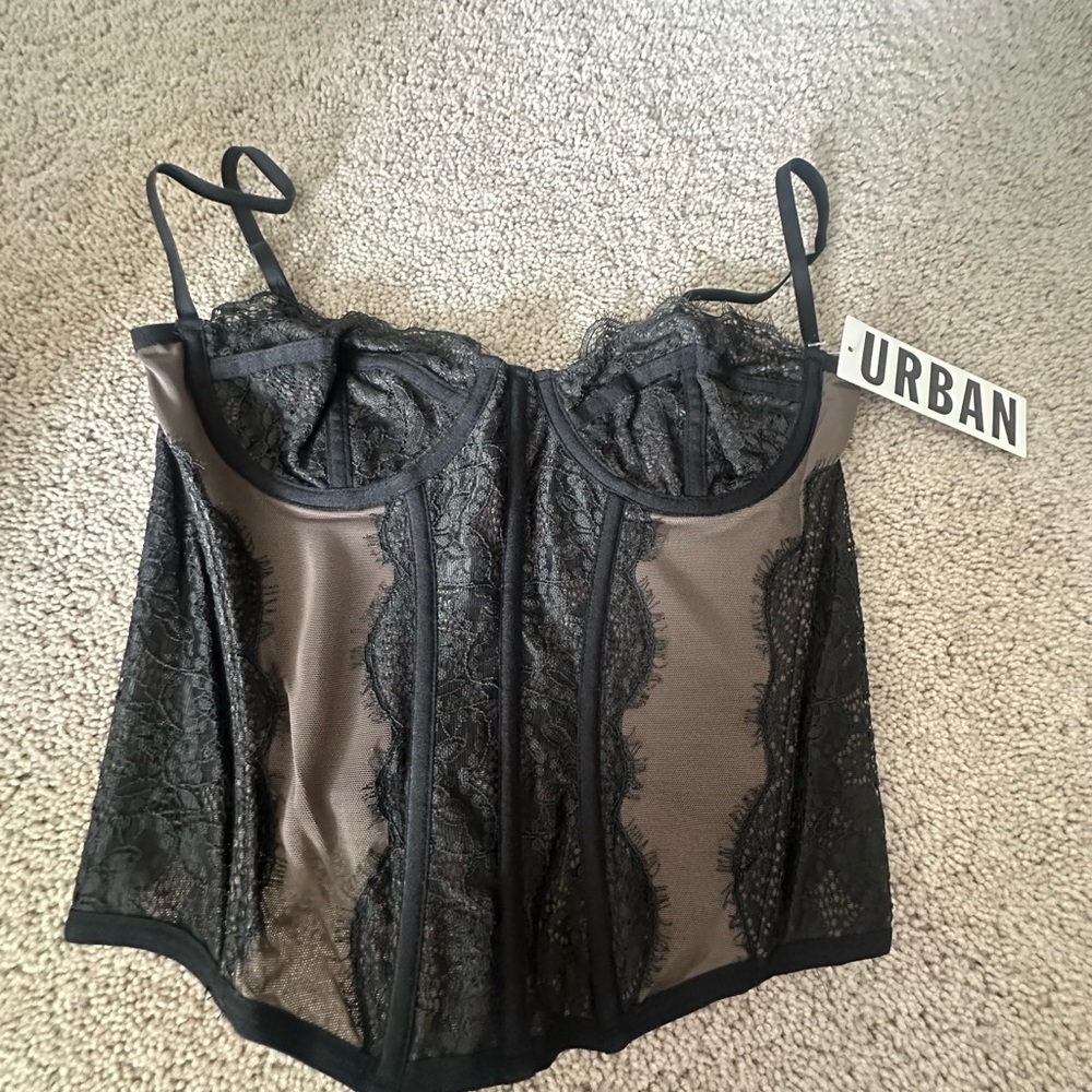 Urban Outfitters Black Lace Trim Sheer Bustier